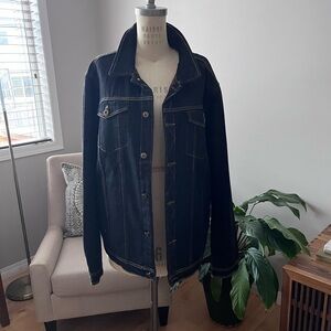 Unisex Dark Denim Jacket with Fuzzy Lining